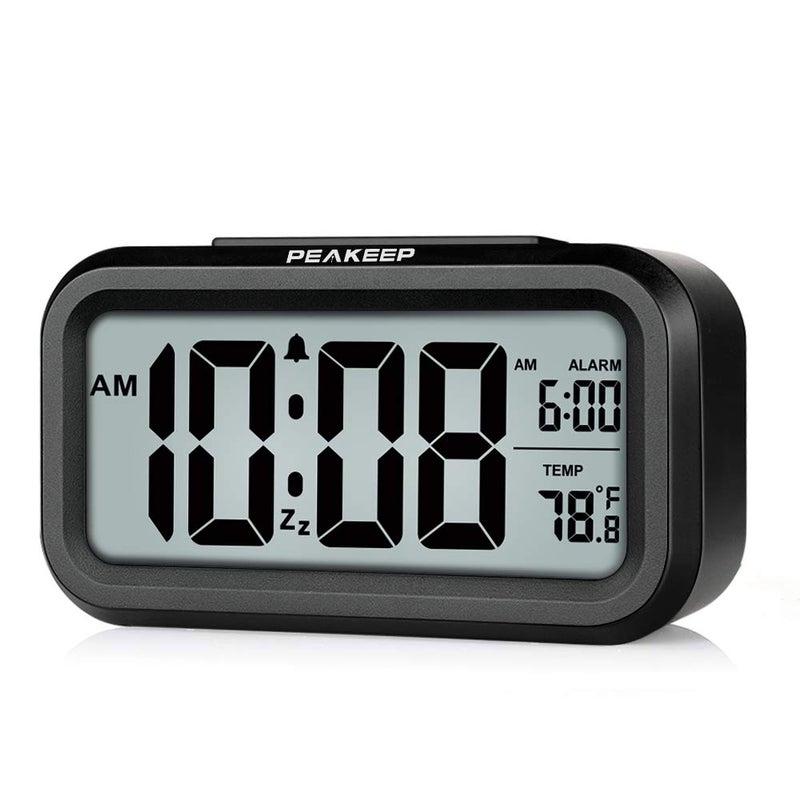 Peakeep Night Light Digital Alarm Clock Battery Operated with Indoor Temperature  Desk Small Clock (Black) - Image 1